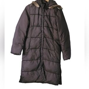 VIA SPIGA Long Puffy Duck Down Winter Coat Fur Hood Brown S
